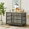 Furniture style dog crate wrought iron frame door with side openings, Grey, Rustic Brown 43.3''W x 29.9''D x 33.5''H.