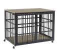 Furniture style dog crate wrought iron frame door with side openings, Grey, Rustic Brown 43.3''W x 29.9''D x 33.5''H.