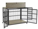 Furniture style dog crate wrought iron frame door with side openings, Grey, Rustic Brown 43.3''W x 29.9''D x 33.5''H.