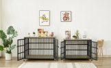 Furniture style dog crate wrought iron frame door with side openings, Grey, Rustic Brown 43.3''W x 29.9''D x 33.5''H.