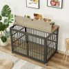 Furniture style dog crate wrought iron frame door with side openings, Grey, Rustic Brown 43.3''W x 29.9''D x 33.5''H.