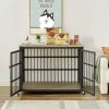 Furniture style dog crate wrought iron frame door with side openings, Grey, Rustic Brown 43.3''W x 29.9''D x 33.5''H.