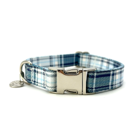 Adjustable Collar - Quick Release Metal Alloy - Blue Plaid (size: small)