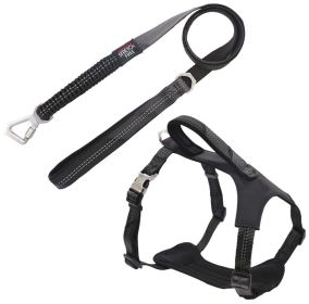 Pet Life 'Geo-prene' 2-in-1 Shock Absorbing Neoprene Padded Reflective Dog Leash and Harness (Color: Black)